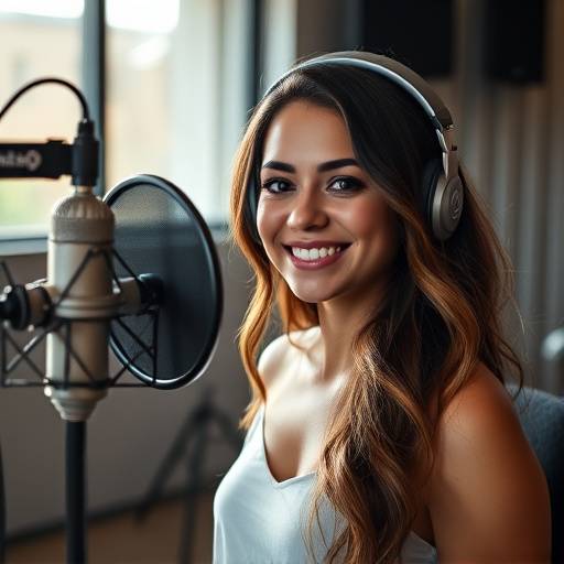 Ana Paula Oliveira, fundadora da Vozes do Brasil, em um estüdio de gravaäão moderno.